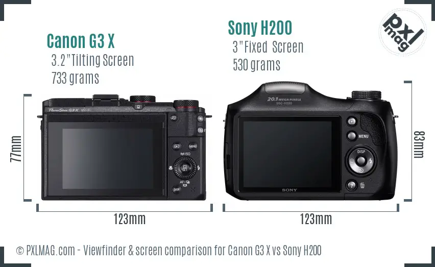 Canon G3 X vs Sony H200 Screen and Viewfinder comparison Canon G3 X vs Sony H200 Screen and Viewfinder comparison