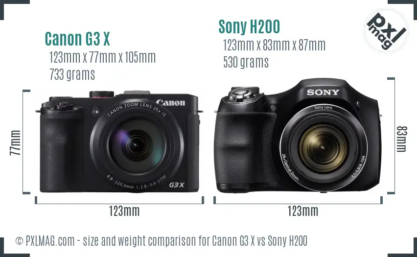 Canon G3 X vs Sony H200 size comparison Canon G3 X vs Sony H200 size comparison