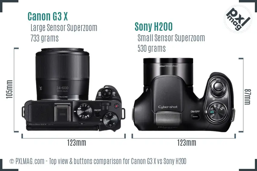 Canon G3 X vs Sony H200 top view buttons comparison Canon G3 X vs Sony H200 top view buttons comparison
