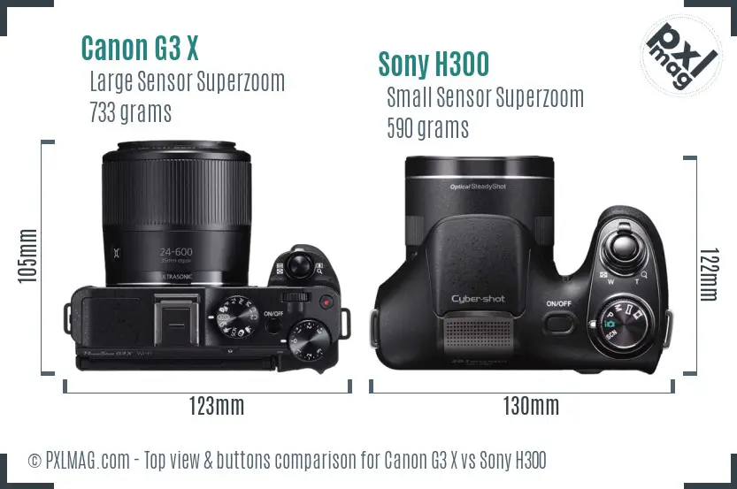 Canon G3 X vs Sony H300 top view buttons comparison Canon G3 X vs Sony H300 top view buttons comparison