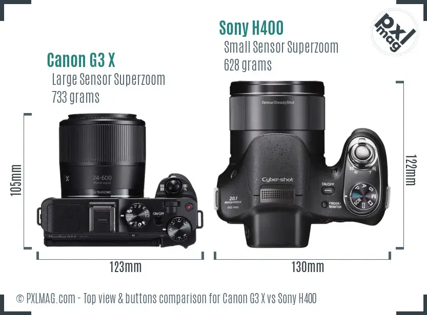 Canon G3 X vs Sony H400 top view buttons comparison