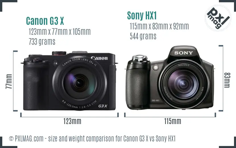 Canon G3 X vs Sony HX1 size comparison