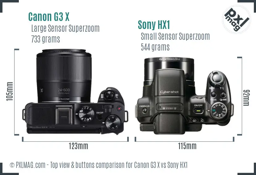 Canon G3 X vs Sony HX1 top view buttons comparison