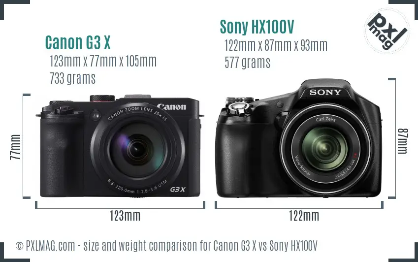 Canon G3 X vs Sony HX100V size comparison