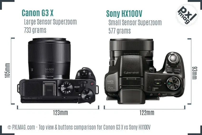Canon G3 X vs Sony HX100V top view buttons comparison