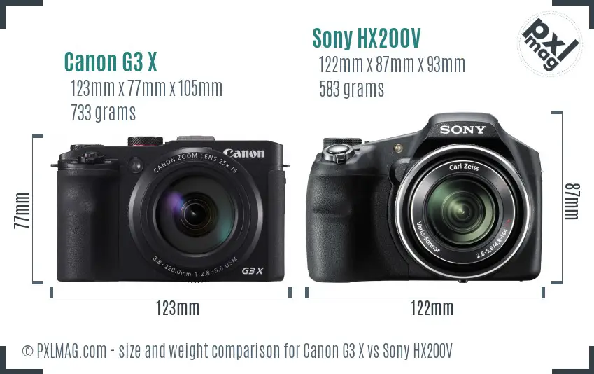 Canon G3 X vs Sony HX200V size comparison