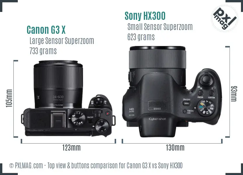 Canon G3 X vs Sony HX300 top view buttons comparison