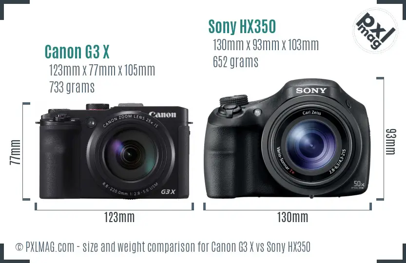 Canon G3 X vs Sony HX350 size comparison