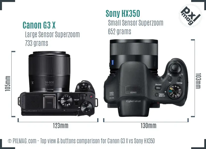 Canon G3 X vs Sony HX350 top view buttons comparison