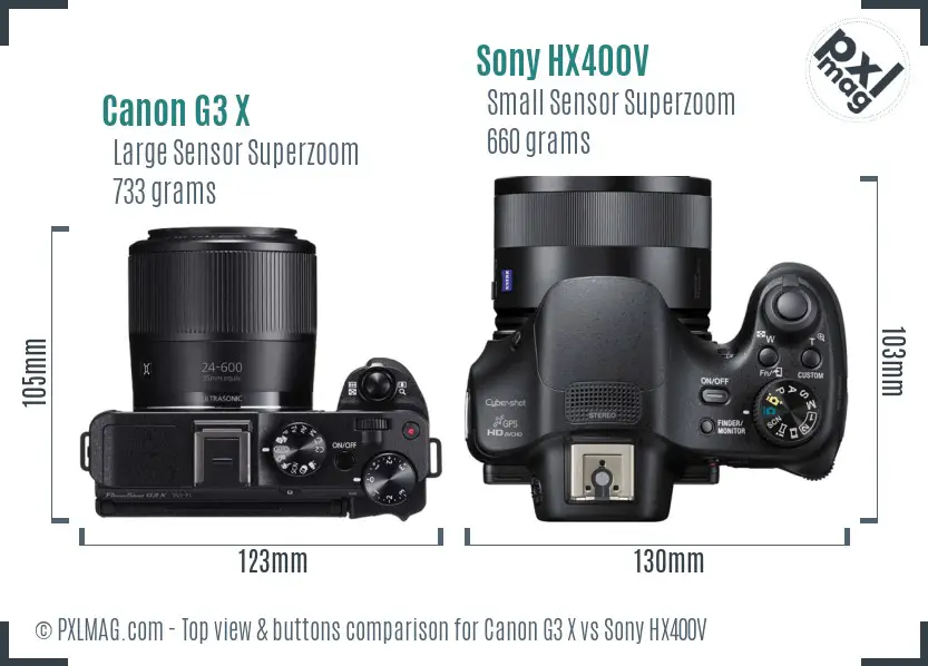 Canon G3 X vs Sony HX400V top view buttons comparison