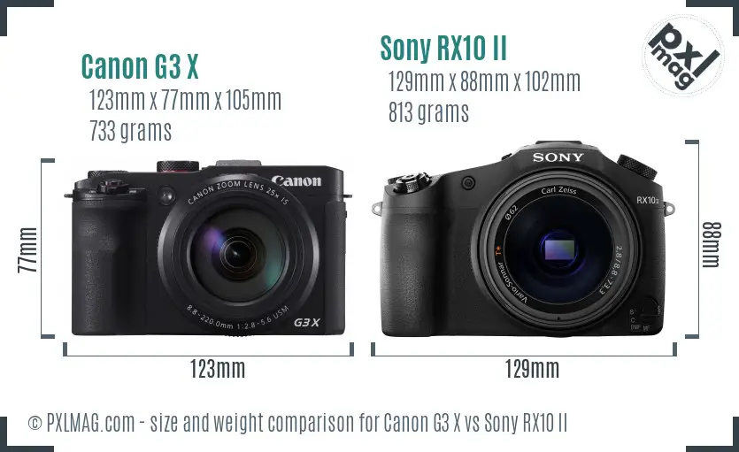 Canon G3 X vs Sony RX10 II size comparison