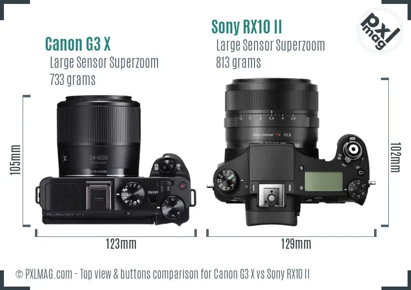 Canon G3 X vs Sony RX10 II top view buttons comparison