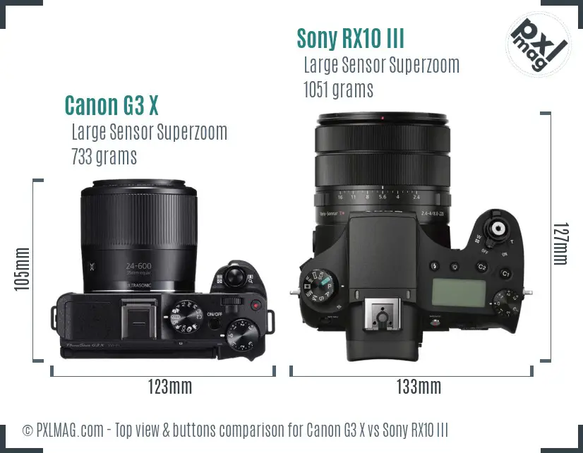 Canon G3 X vs Sony RX10 III top view buttons comparison