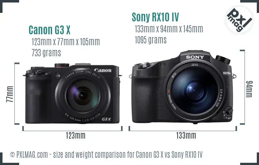 Canon G3 X vs Sony RX10 IV size comparison