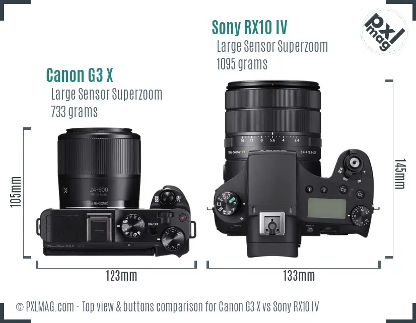 Canon G3 X vs Sony RX10 IV top view buttons comparison