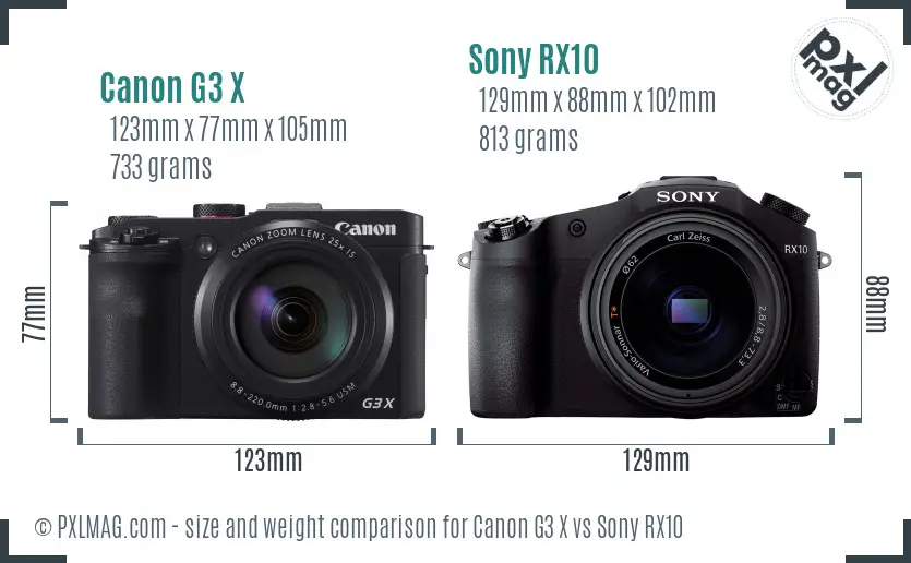 Canon G3 X vs Sony RX10 size comparison