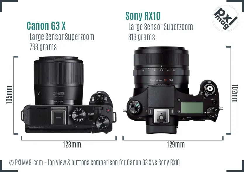 Canon G3 X vs Sony RX10 top view buttons comparison