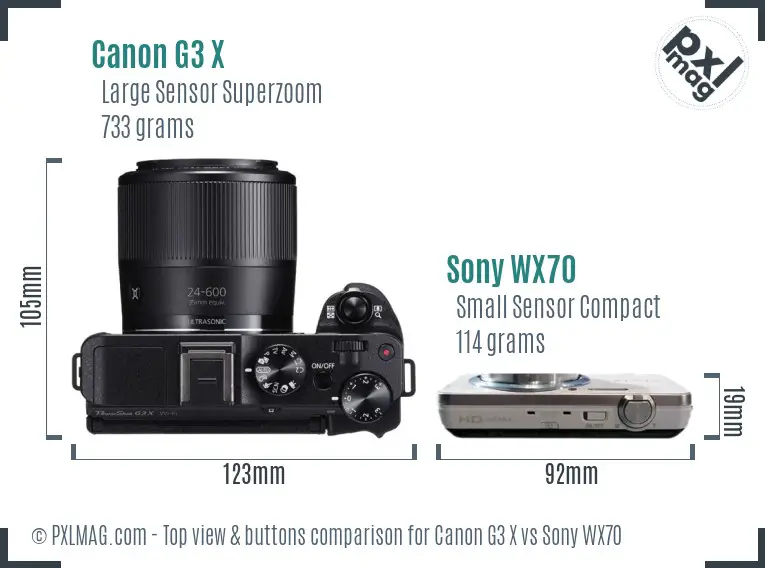Canon G3 X vs Sony WX70 top view buttons comparison