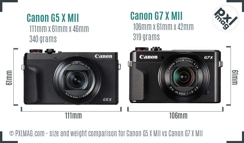 Canon G5 X MII vs Canon G7 X MII size comparison