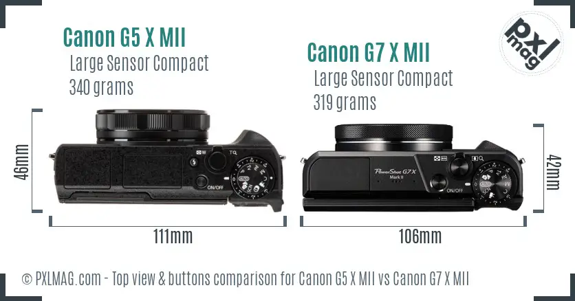 Canon G5 X MII vs Canon G7 X MII top view buttons comparison