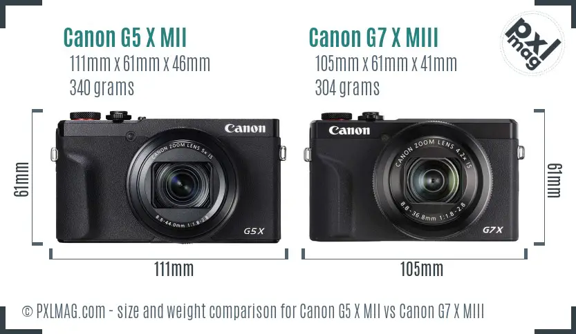 Canon G5 X MII vs Canon G7 X MIII size comparison