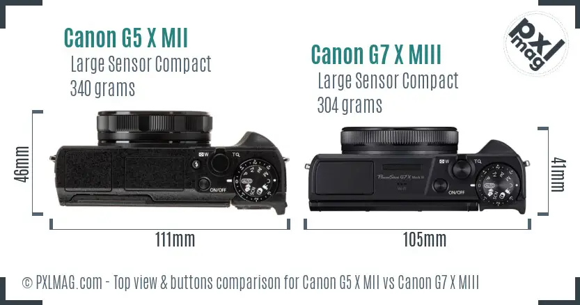 Canon G5 X MII vs Canon G7 X MIII top view buttons comparison