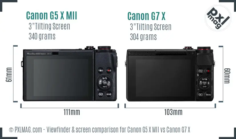 Canon G5 X MII vs Canon G7 X Screen and Viewfinder comparison