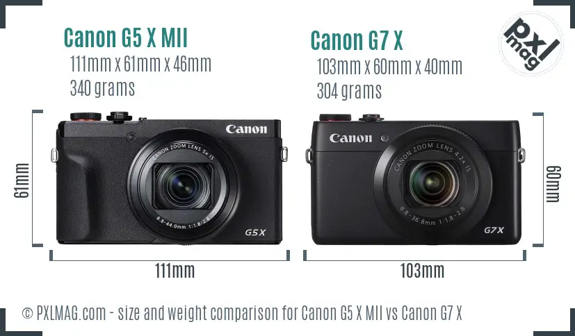Canon G5 X MII vs Canon G7 X size comparison