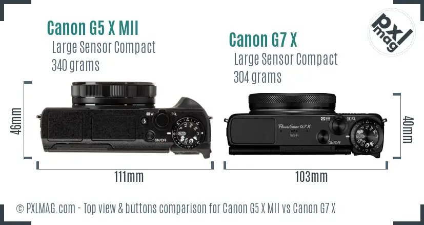 Canon G5 X MII vs Canon G7 X top view buttons comparison
