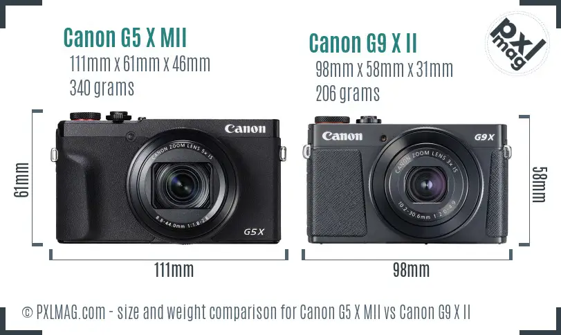 Canon G5 X MII vs Canon G9 X II size comparison