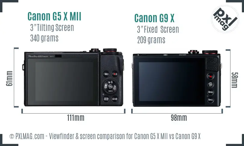 Canon G5 X MII vs Canon G9 X Screen and Viewfinder comparison