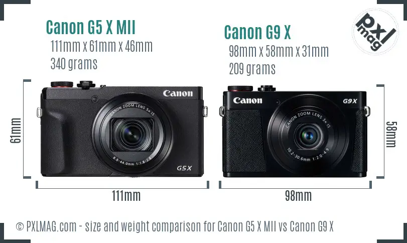 Canon G5 X MII vs Canon G9 X size comparison