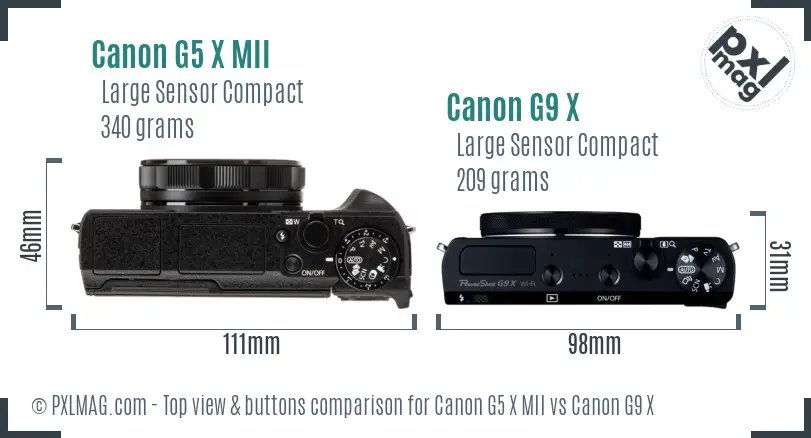 Canon G5 X MII vs Canon G9 X top view buttons comparison