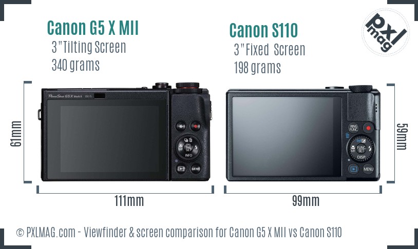 Canon G5 X MII vs Canon S110 Screen and Viewfinder comparison