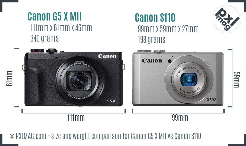 Canon G5 X MII vs Canon S110 size comparison