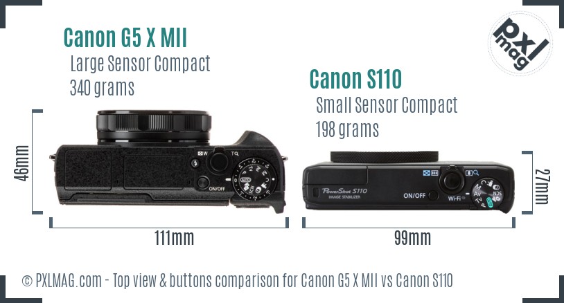 Canon G5 X MII vs Canon S110 top view buttons comparison