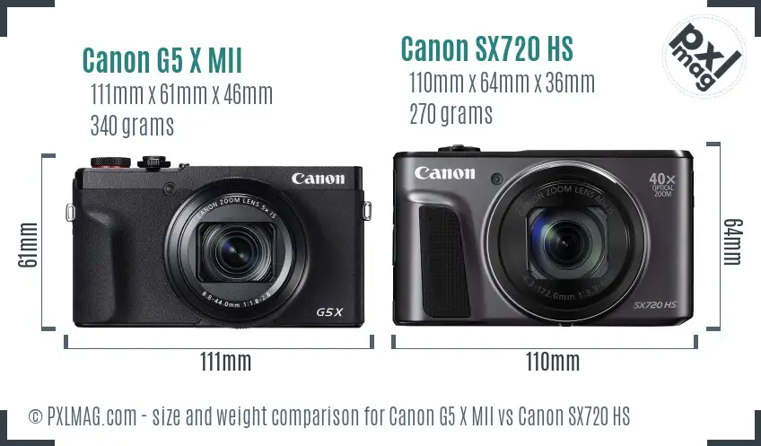 Canon G5 X MII vs Canon SX720 HS size comparison