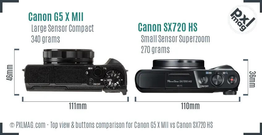 Canon G5 X MII vs Canon SX720 HS top view buttons comparison