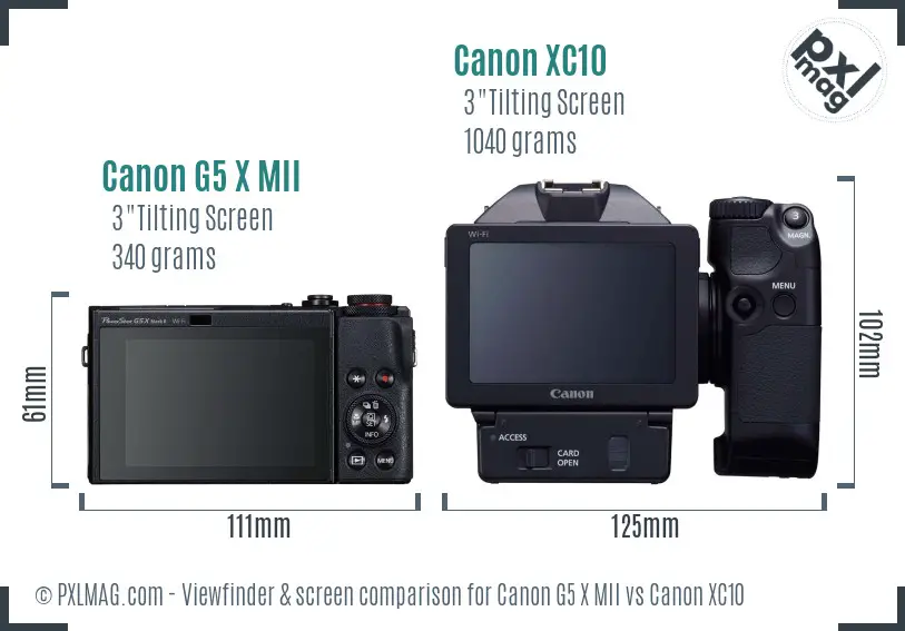 Canon G5 X MII vs Canon XC10 Screen and Viewfinder comparison