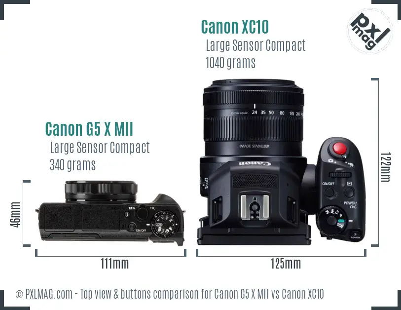 Canon G5 X MII vs Canon XC10 top view buttons comparison