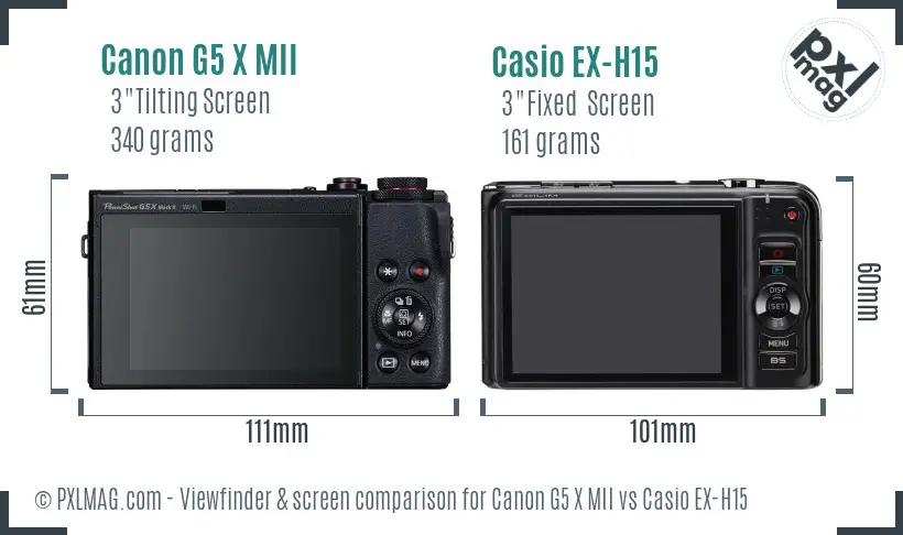 Canon G5 X MII vs Casio EX-H15 Screen and Viewfinder comparison