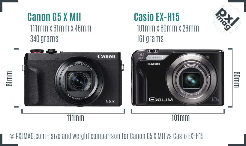 Canon G5 X MII vs Casio EX-H15 size comparison