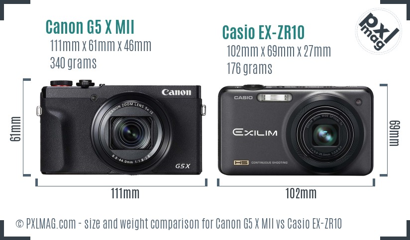 Canon G5 X MII vs Casio EX-ZR10 size comparison