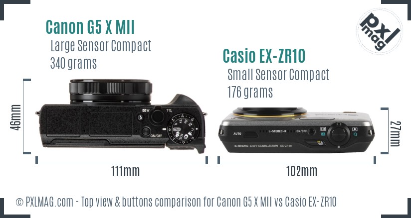 Canon G5 X MII vs Casio EX-ZR10 top view buttons comparison
