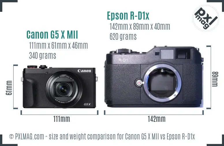 Canon G5 X MII vs Epson R-D1x size comparison