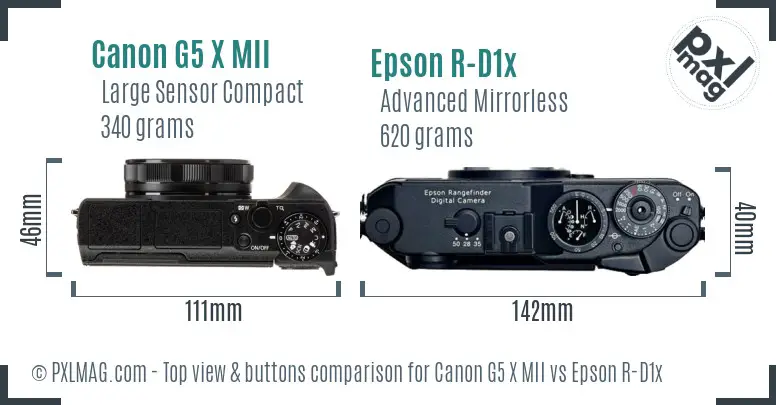 Canon G5 X MII vs Epson R-D1x top view buttons comparison
