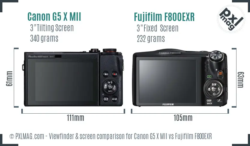 Canon G5 X MII vs Fujifilm F800EXR Screen and Viewfinder comparison