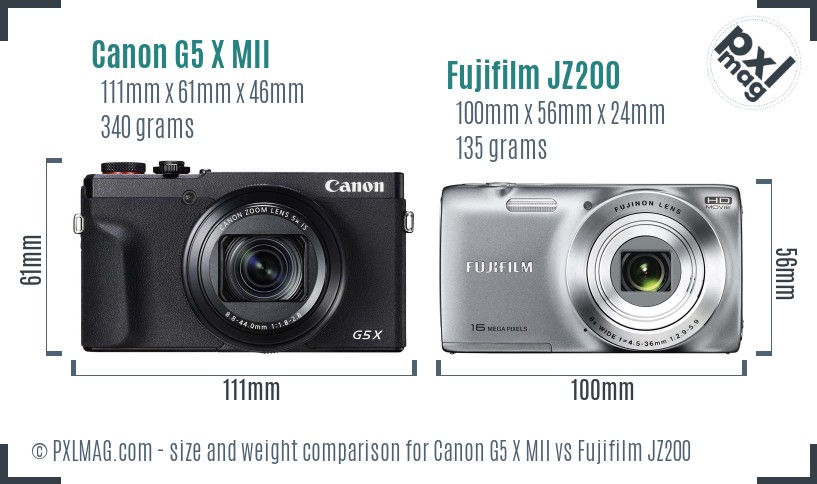 Canon G5 X MII vs Fujifilm JZ200 size comparison