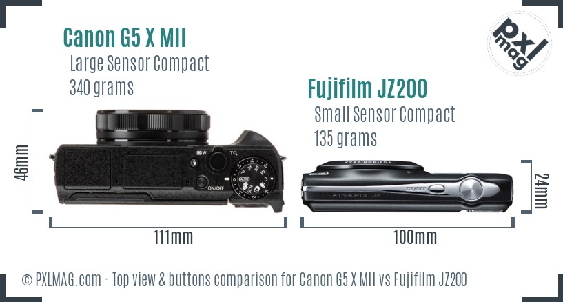 Canon G5 X MII vs Fujifilm JZ200 top view buttons comparison