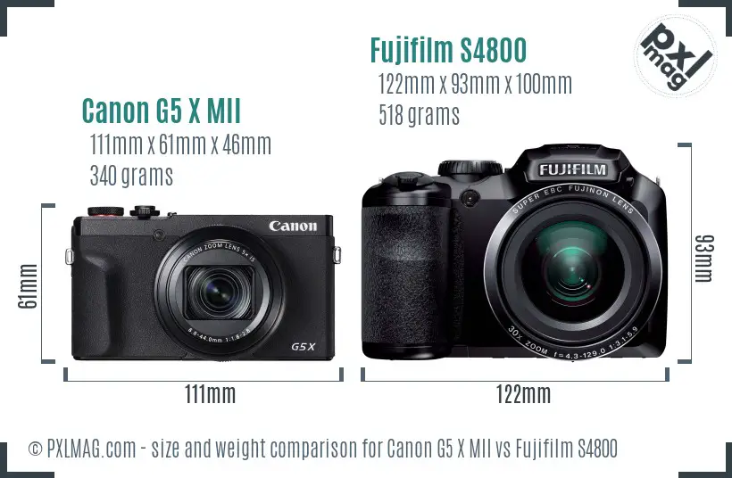 Canon G5 X MII vs Fujifilm S4800 size comparison